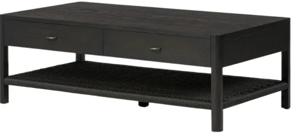 Holly 4-Drawer Coffee Table, Woven Rush/Smoked Black Ash