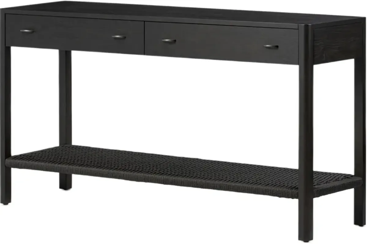 Holly 2-Drawer Console, Woven Rush/Smoked Black Ash
