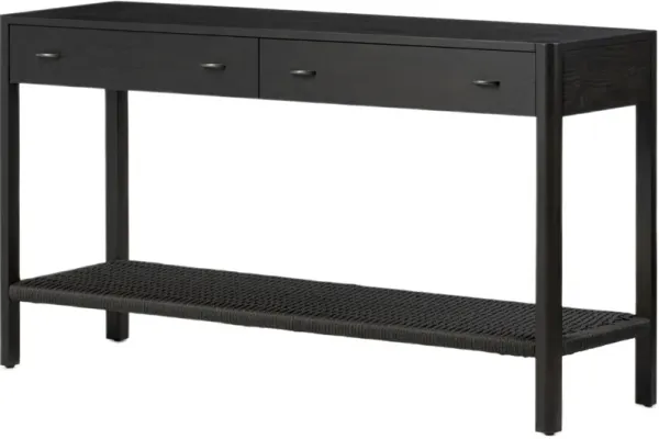 Holly 2-Drawer Console, Woven Rush/Smoked Black Ash