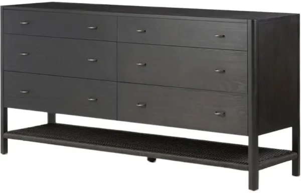 Holly 6-Drawer Dresser, Woven Rush/Smoked Black Ash