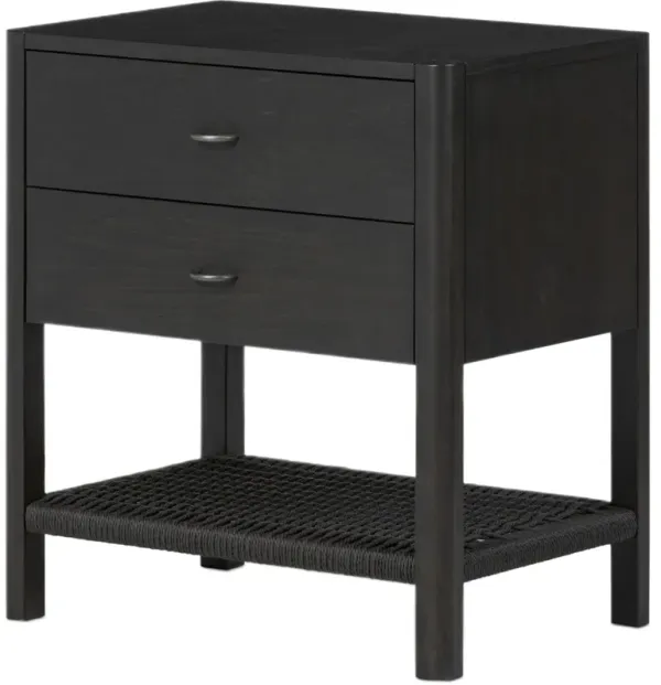 Holly 2-Drawer Nightstand, Woven Rush/Smoked Black Ash