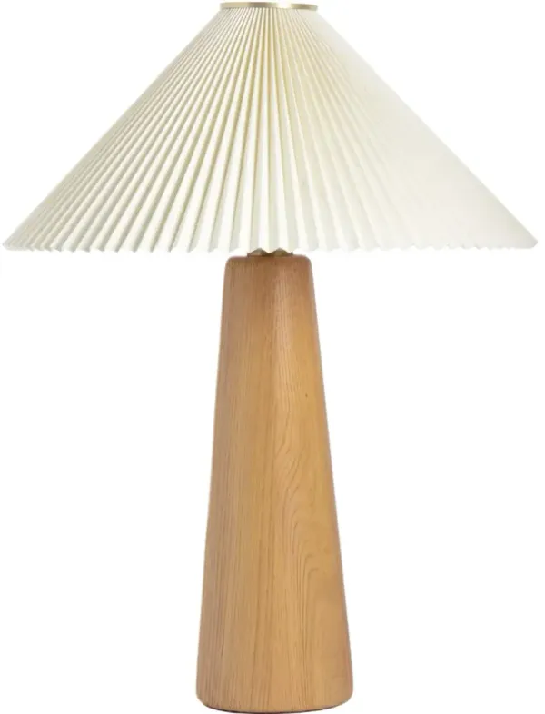 Soluna Pleated Shade Table Lamp - Light Oak - Brown