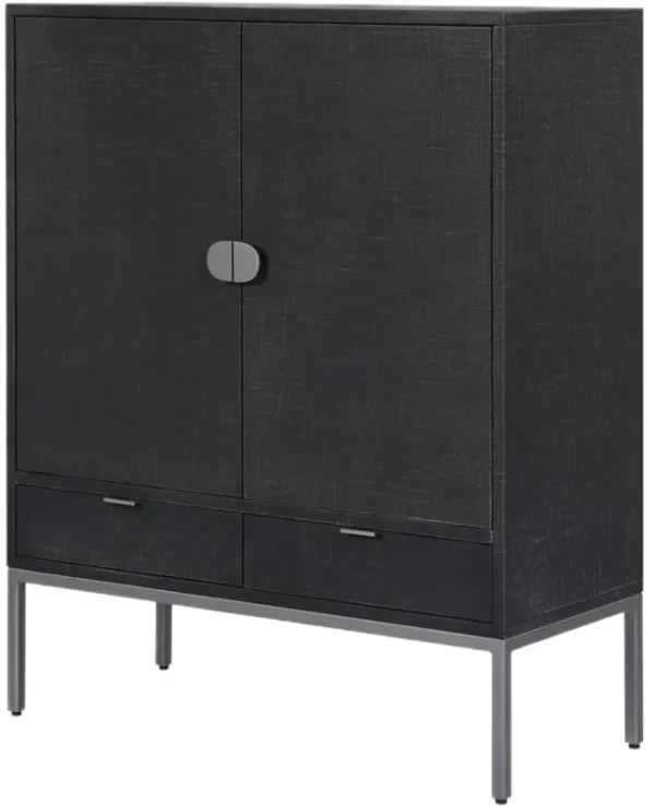 Aeris 2-Door 2-Drawer Painted Linen Bar Cabinet - Black