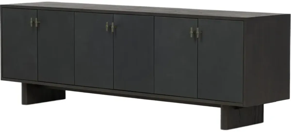 Scarlett 6-Door Leather Media Console - Worn Black Oak
