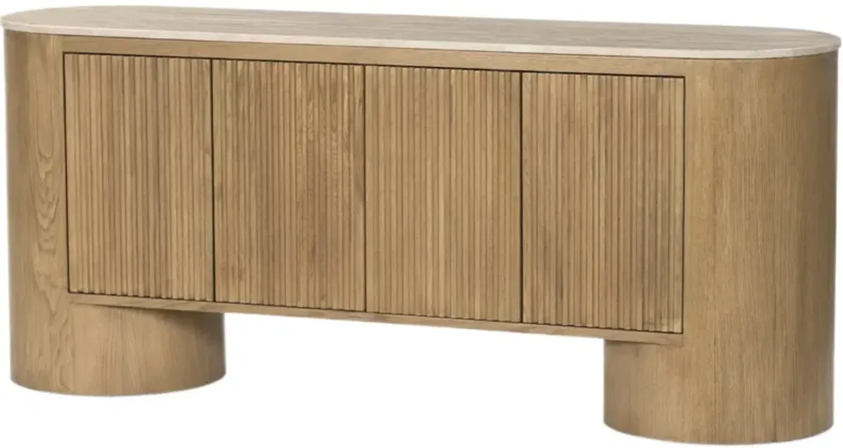 Sorelle Travertine Top Media Console - Natural Light Oak - Brown