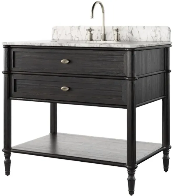 Tonia 36" Marble Top Single Sink Bathroom Vanity Set - Black