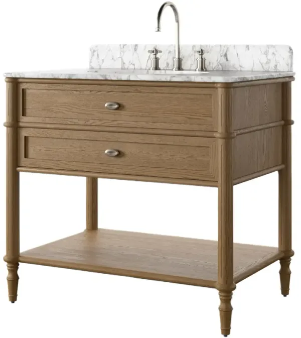 Tonia 36" Marble Top Single Sink Bathroom Vanity Set - Brown