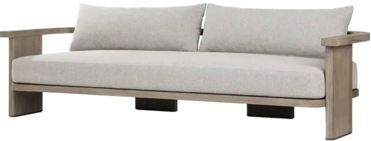 India 96" Outdoor Teak Sofa, Hayes Fog