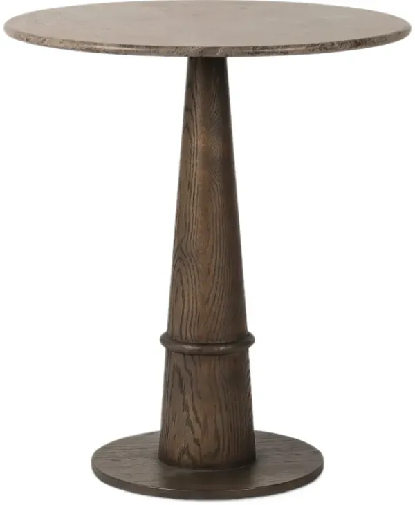 Orion Counter Table, Warm Grey Marble/Brown Oak