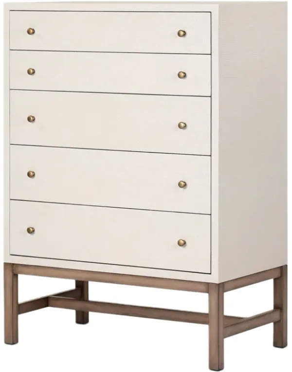 Pasco 5-Drawer Painted Raffia Tall Dresser - Ivory
