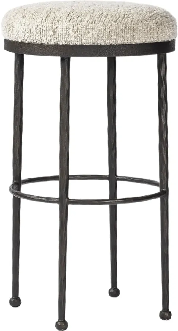 Zelith Iron Bar Stool, Ivan Stone Boucle