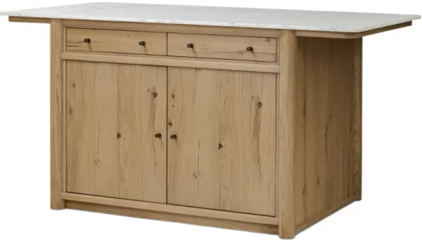 Velastra Kitchen Island, White Carrara Marble/Aged Natural Oak