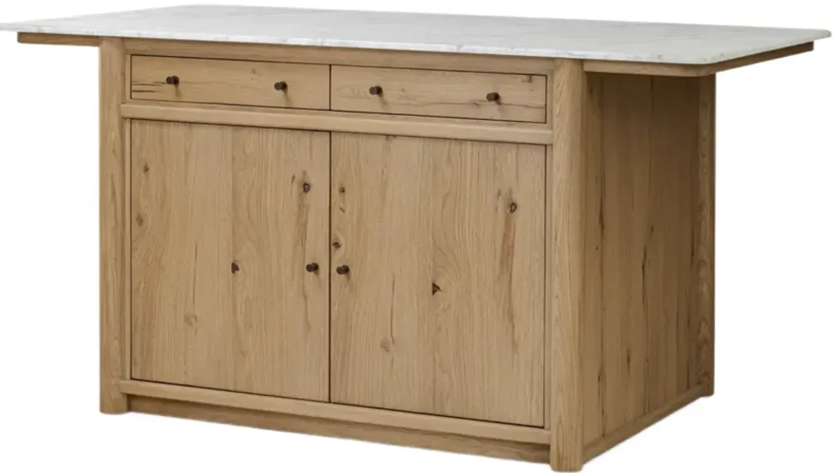Velastra Kitchen Island - White Carrara Marble/Aged Natural Oak