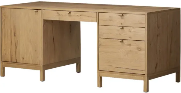 Evreya Leather Executive Desk - Worn Oak - Brown