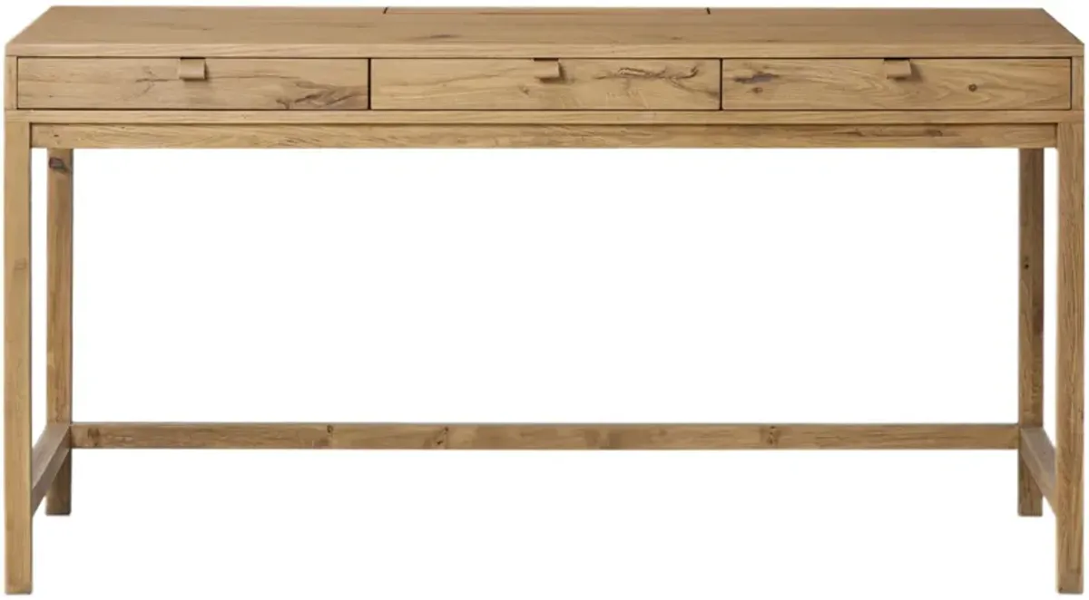 Evreya Leather Writing Desk, Worn Oak