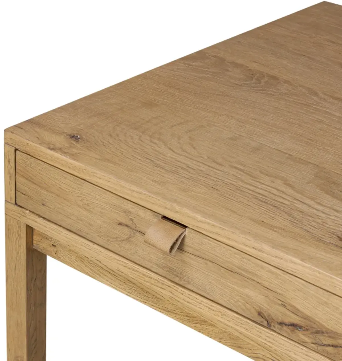 Evreya Leather Writing Desk, Worn Oak