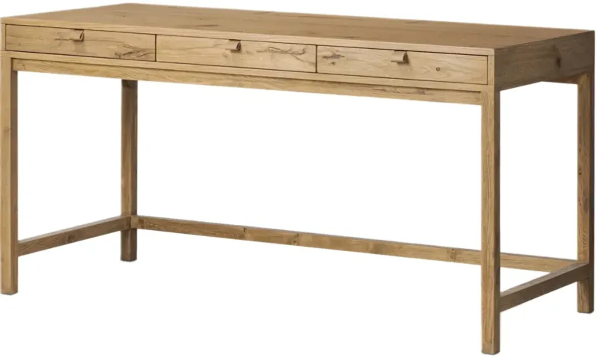 Evreya Leather Writing Desk, Worn Oak