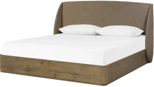 Illyssa Oak Upholstered Chenille Bed - Laken Taupe - Beige