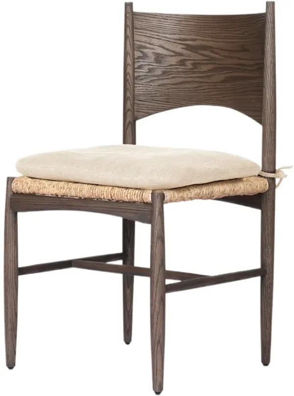 Styra Banana Leaf Dining Chair w/ Linen Cushion, Stained Saddle Brown/Savile Flax