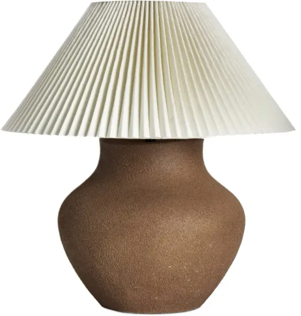 Velo Table Lamp - Textured Dark Sand Porcelain/Pleated Ivory Linen - Brown