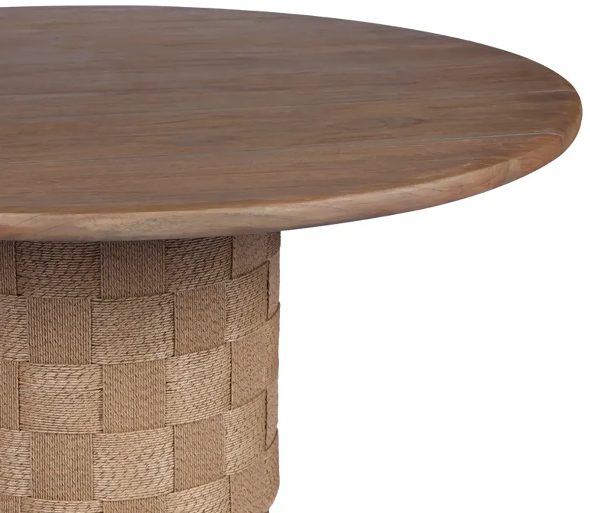 Luxen 60" Outdoor Woven Wicker Teak Round Dining Table, Stained Toasted Brown