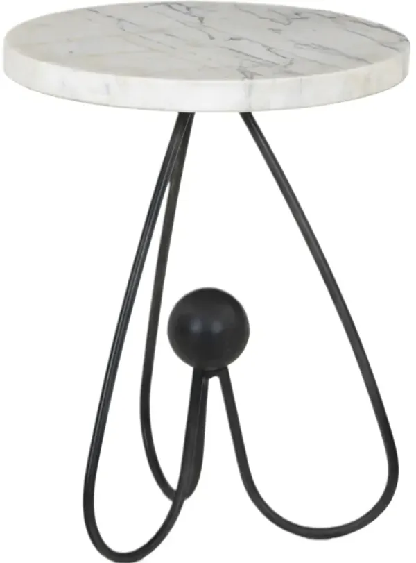 Ysin End Table, Veined White Marble/Hammered Gunmetal