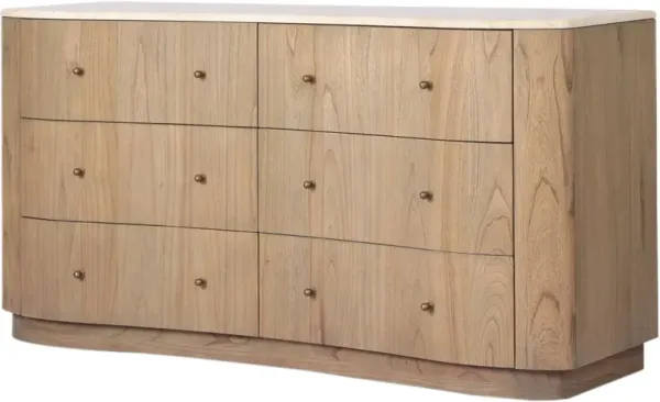 Nevi 6-Drawer Marble Top Dresser, Sandy Mindi/Cream