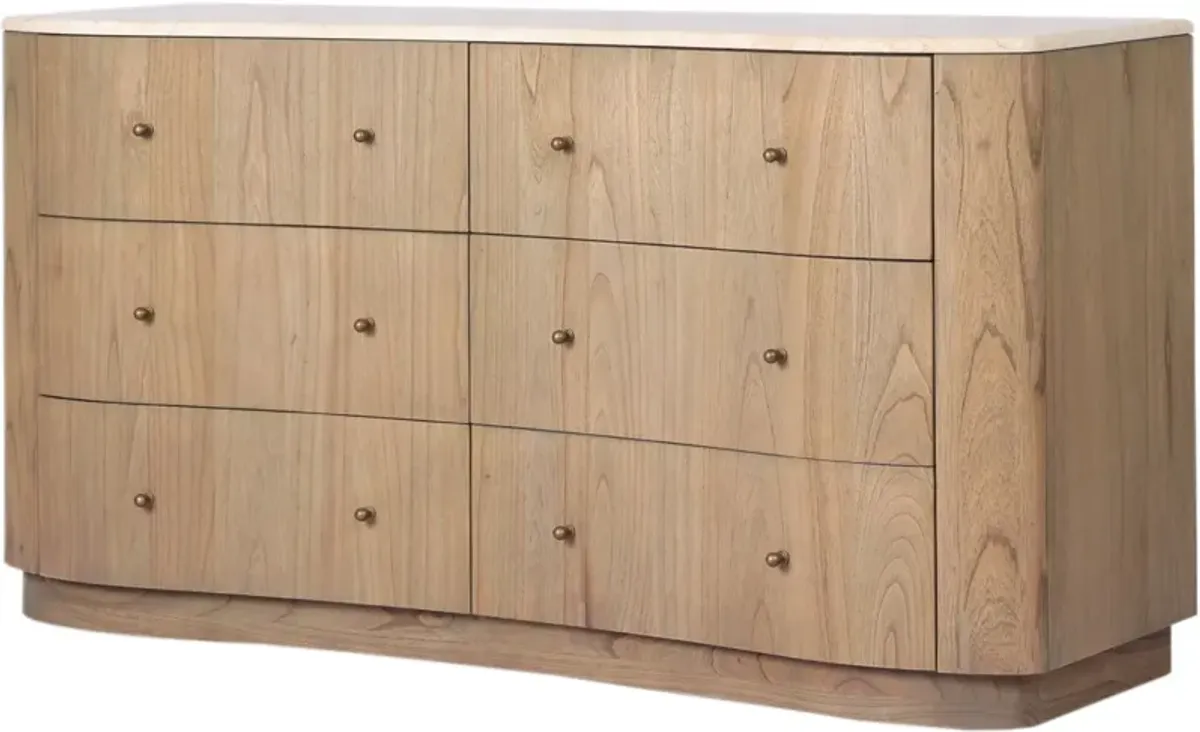 Nevi 6-Drawer Marble Top Dresser - Sandy Mindi/Cream - Brown