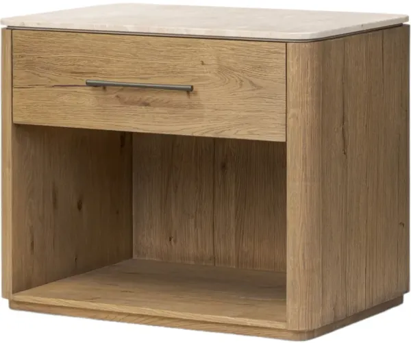 Sorin 1-Drawer Nightstand - Cappuccino Marble/Worn Oak
