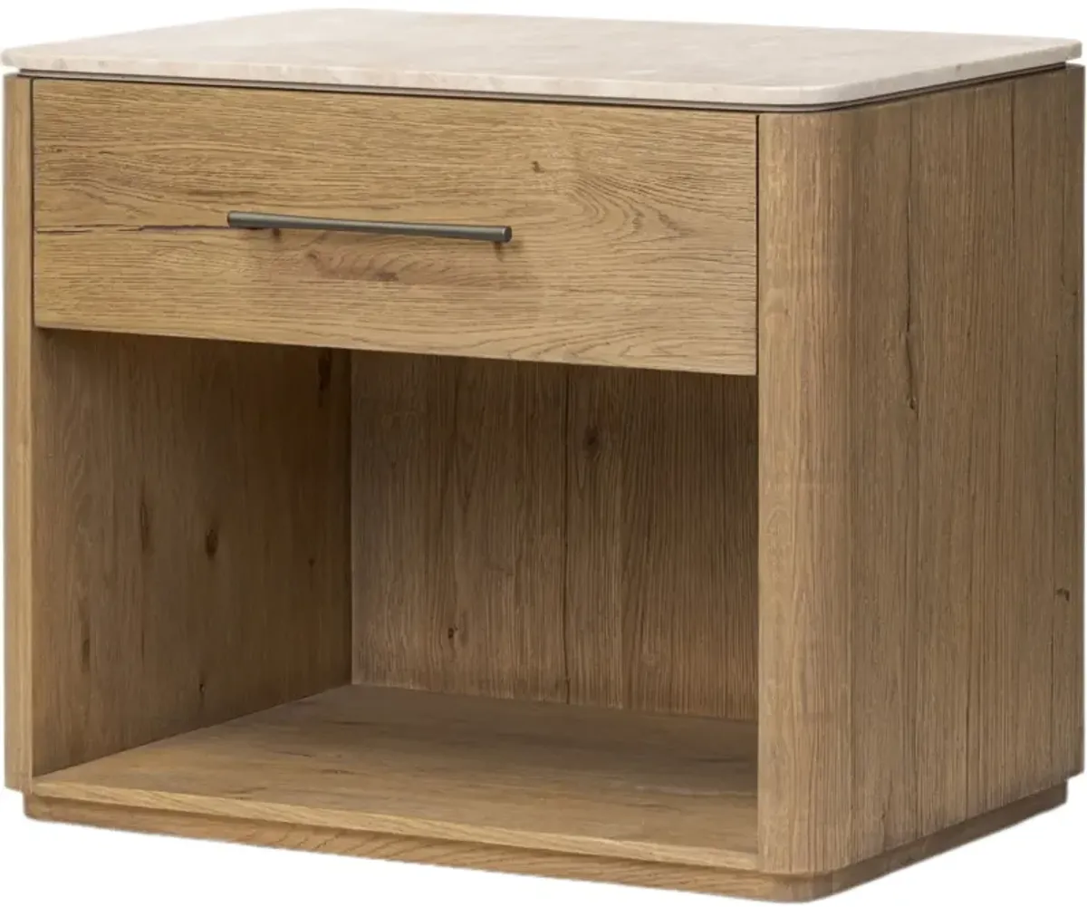 Sorin 1-Drawer Nightstand, Cappuccino Marble/Worn Oak