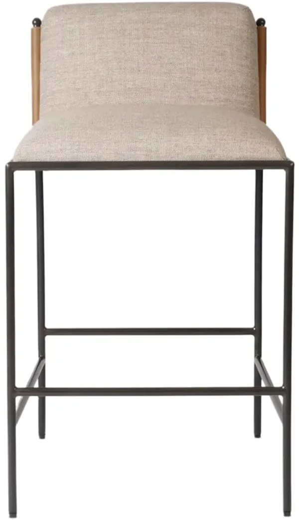 Elsie Leather-Back Bar Stool, Alcala Wheat Linen