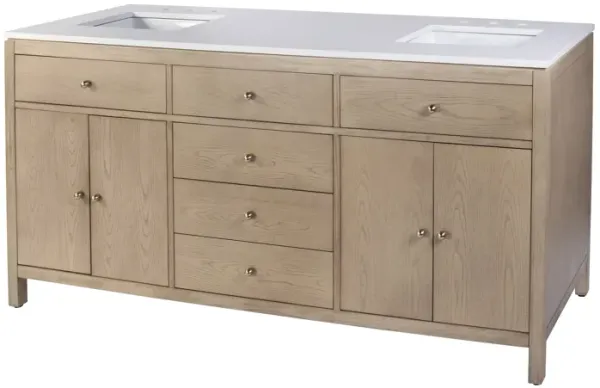 Charlie 72" Quartz Top Double Sink 4-Drawer Bathroom Vanity Set - Brown