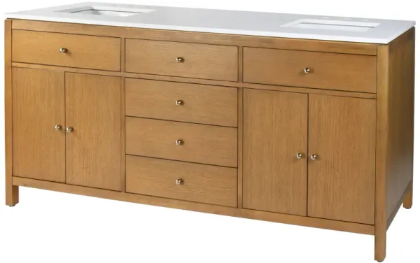 Charlie 72" Quartz Top Double Sink 4-Drawer Bathroom Vanity Set - Brown