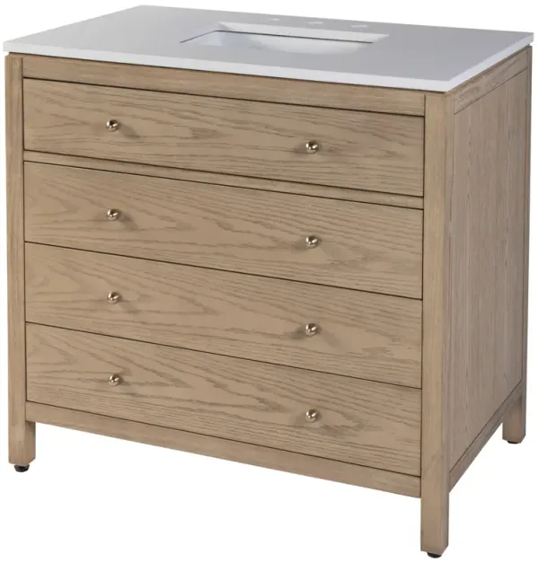 Charlie 36" Quartz Top Single Sink 3-Drawer Bathroom Vanity Set - Brown