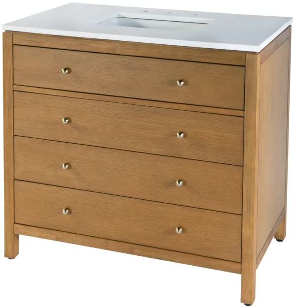 Charlie 36" Quartz Top Single Sink 3-Drawer Bathroom Vanity Set - Brown