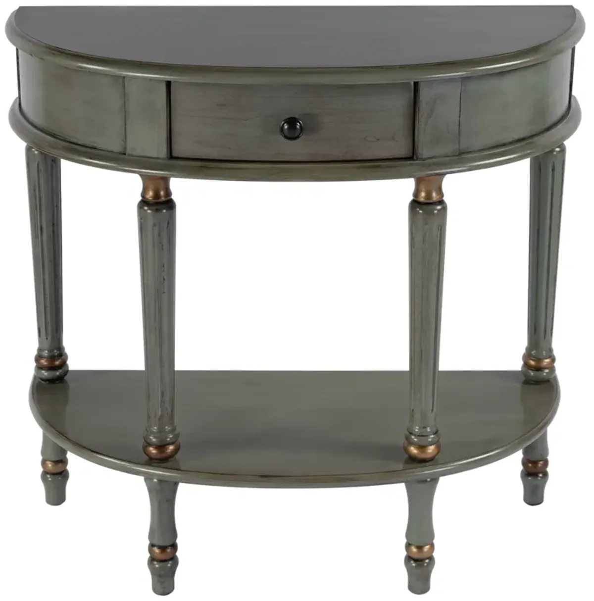 Ambrose Demilune Hand-Painted 1-Drawer Console Table - Green