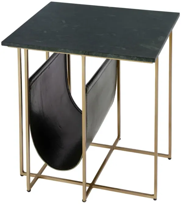 Everett Marble Top Magazine Rack Side Table - Green/Gold