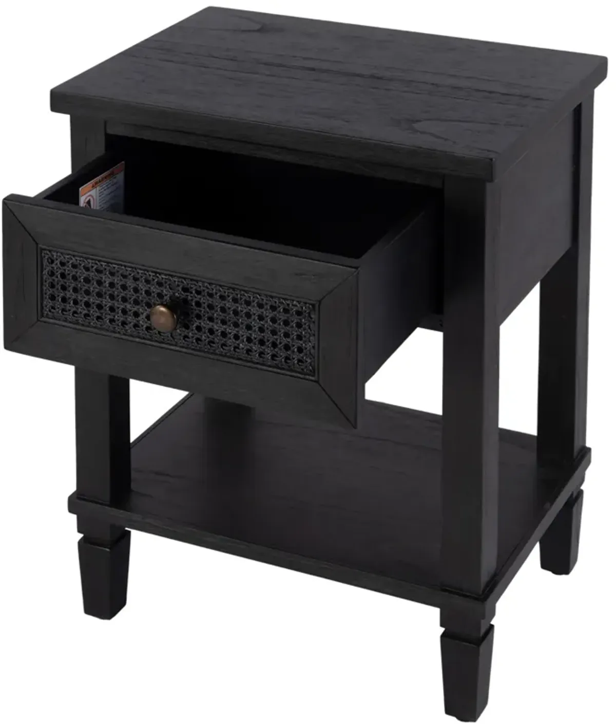 Myrtle Cane 1-Drawer Nightstand, Washed Black