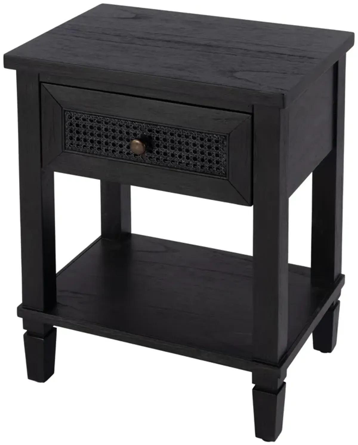 Myrtle Cane 1-Drawer Nightstand, Washed Black