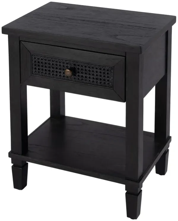 Myrtle Cane 1-Drawer Nightstand, Washed Black
