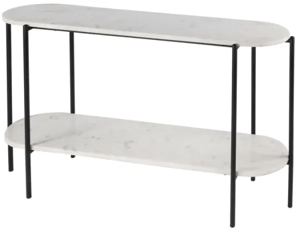 Mira 49.5" W Elongated Marble and Iron 2-Tier Console Table - White