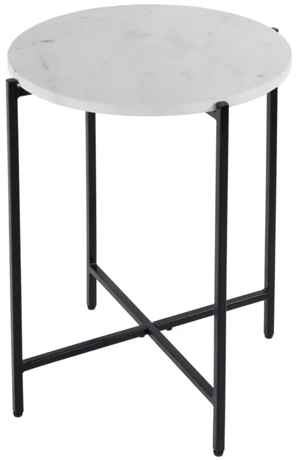 Nova Round Marble/Iron Side Table, White/Black