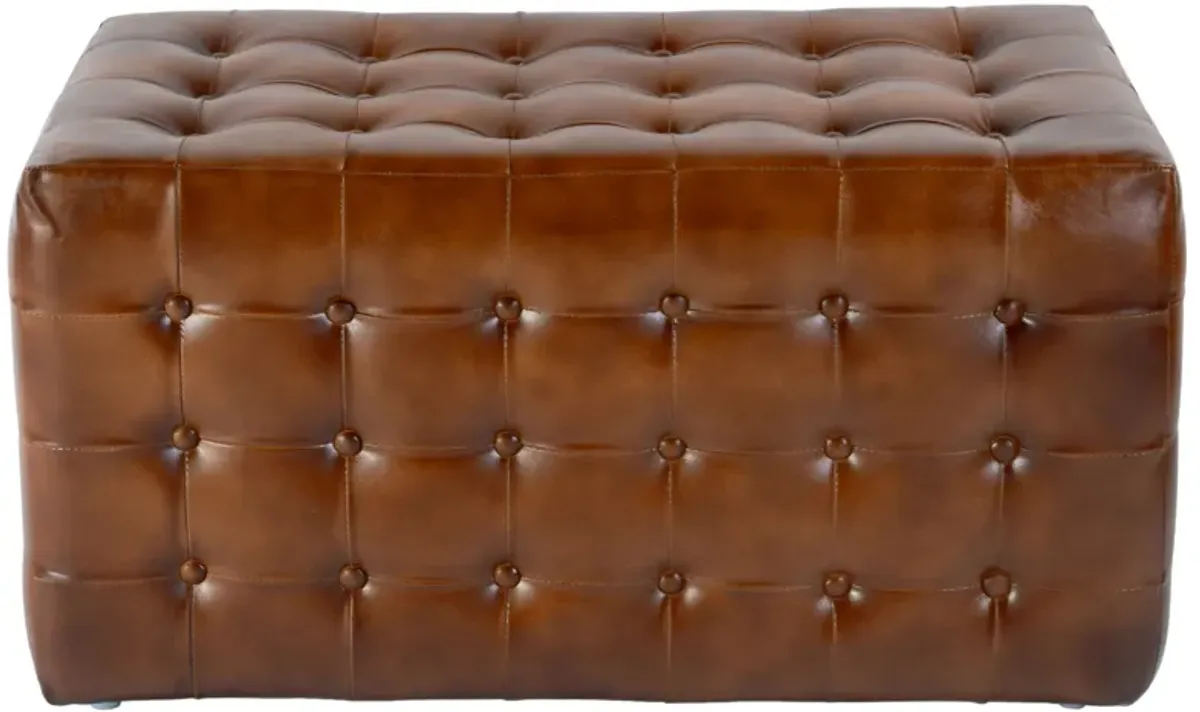Orion Tufted Leather Bench, Brown