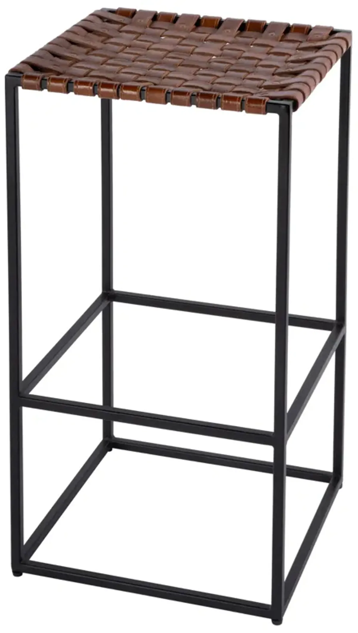 Callen Leather Basketweave Bar Stool - Brown/Black