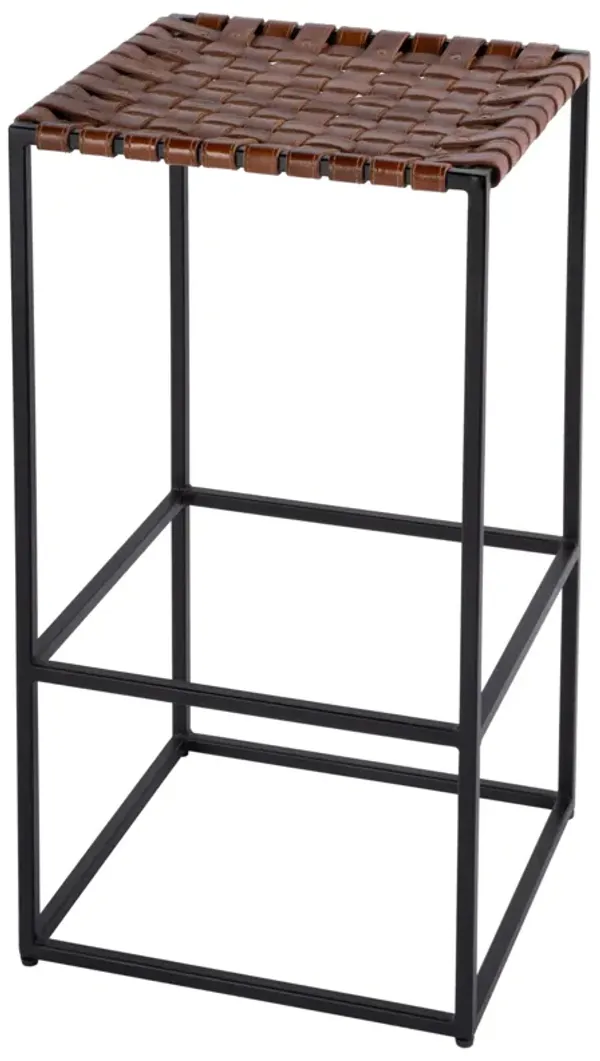 Callen Leather Basketweave Bar Stool, Brown/Black
