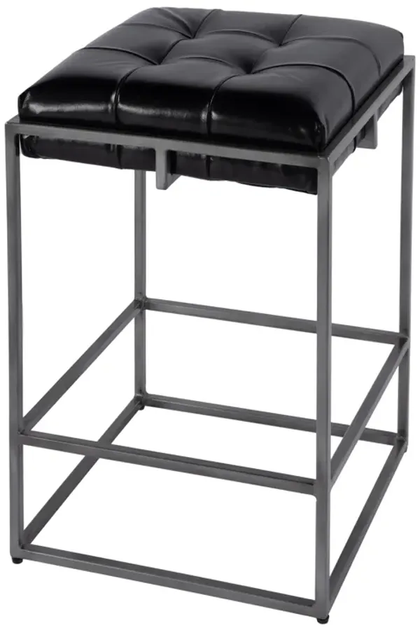 Elowen Tufted Leather Counter Stool - Black