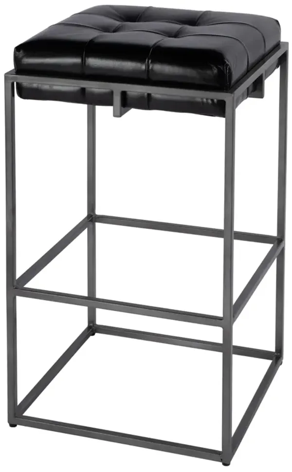 Elowen Tufted Leather Bar Stool, Black