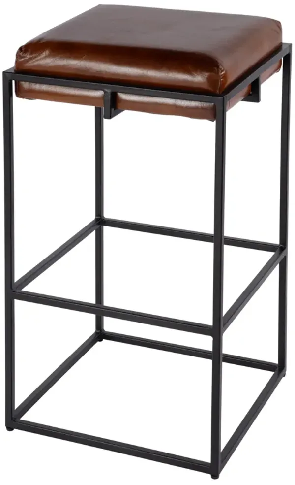 Caelum Leather Bar Stool, Brown/Black