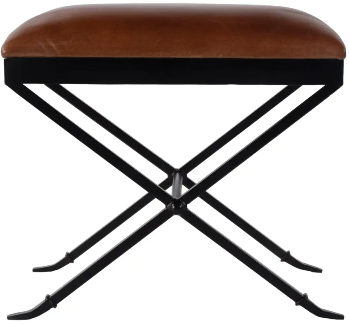 Zephira X-Base Accent Stool, Brown Leather