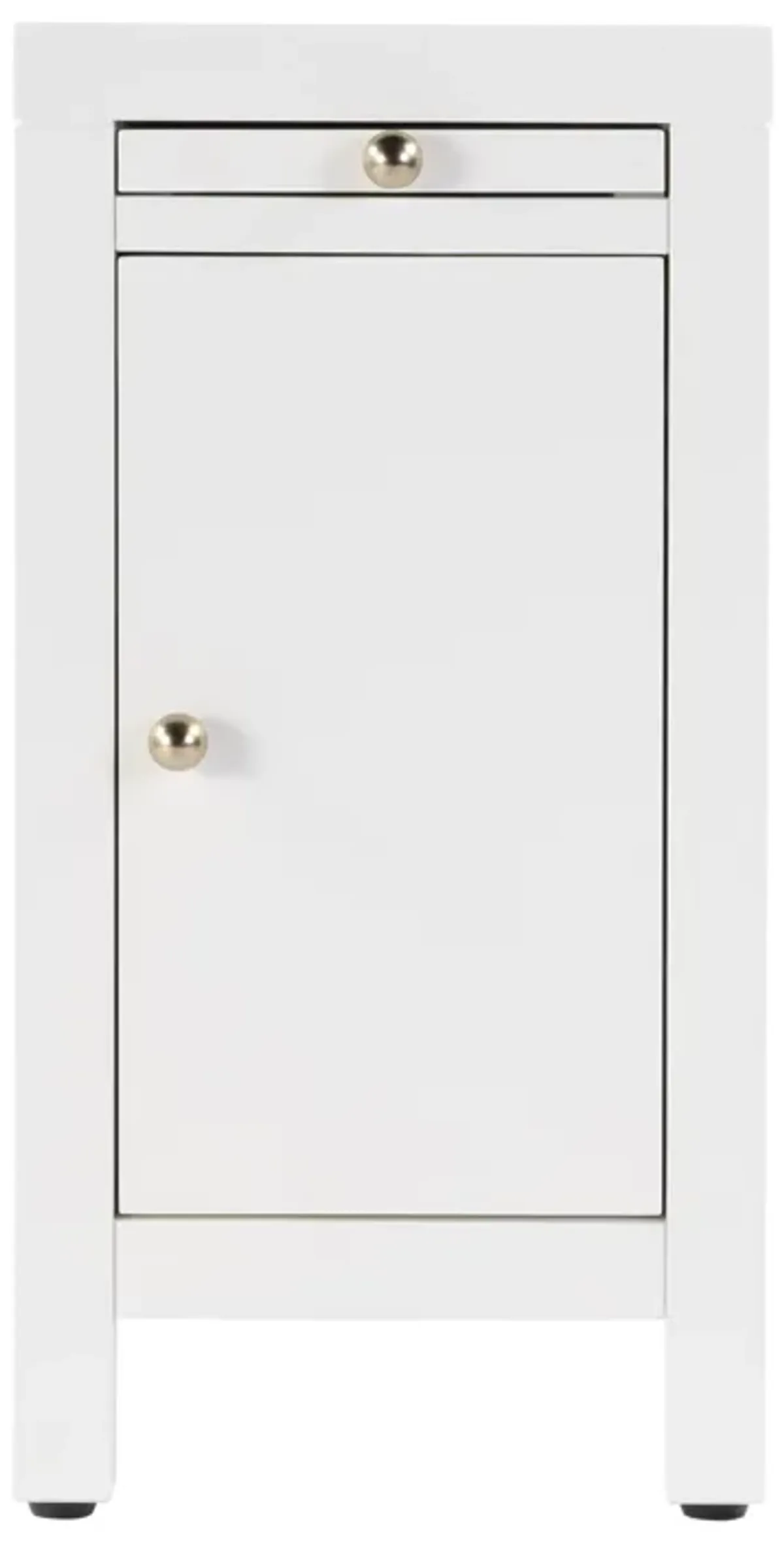 Charlie 1-Door Narrow End Table with Pull-Out Tray - White